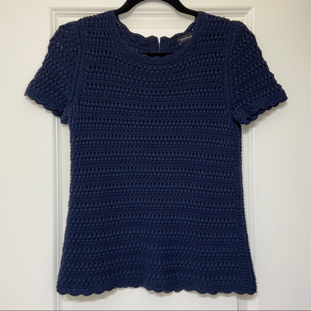 Banana Republic Open Knit Navy Tee